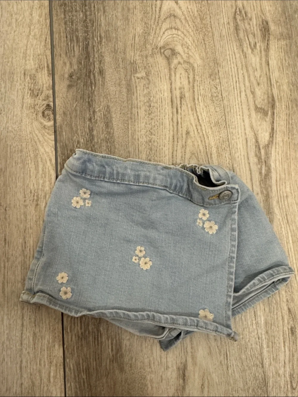 OshKosh B'gosh Light Blue Denim Baby Shorts with Foral  Stitching